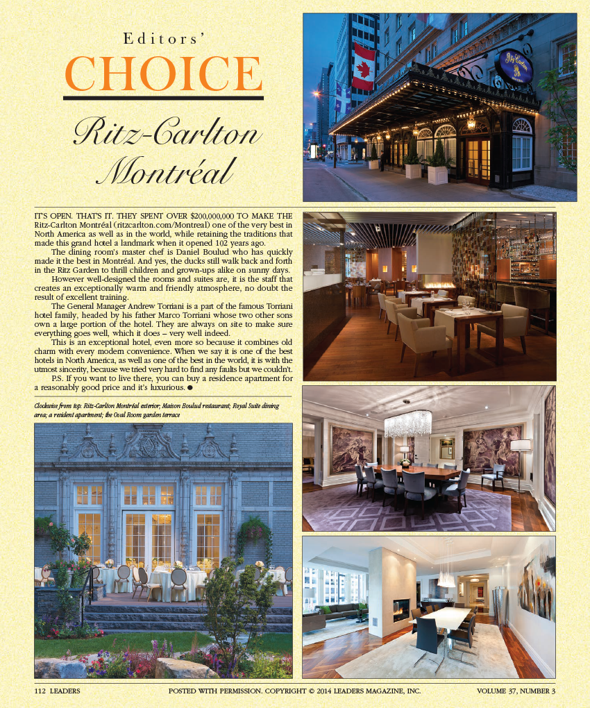 Editors Choice - Ritz-Carlton Montreal